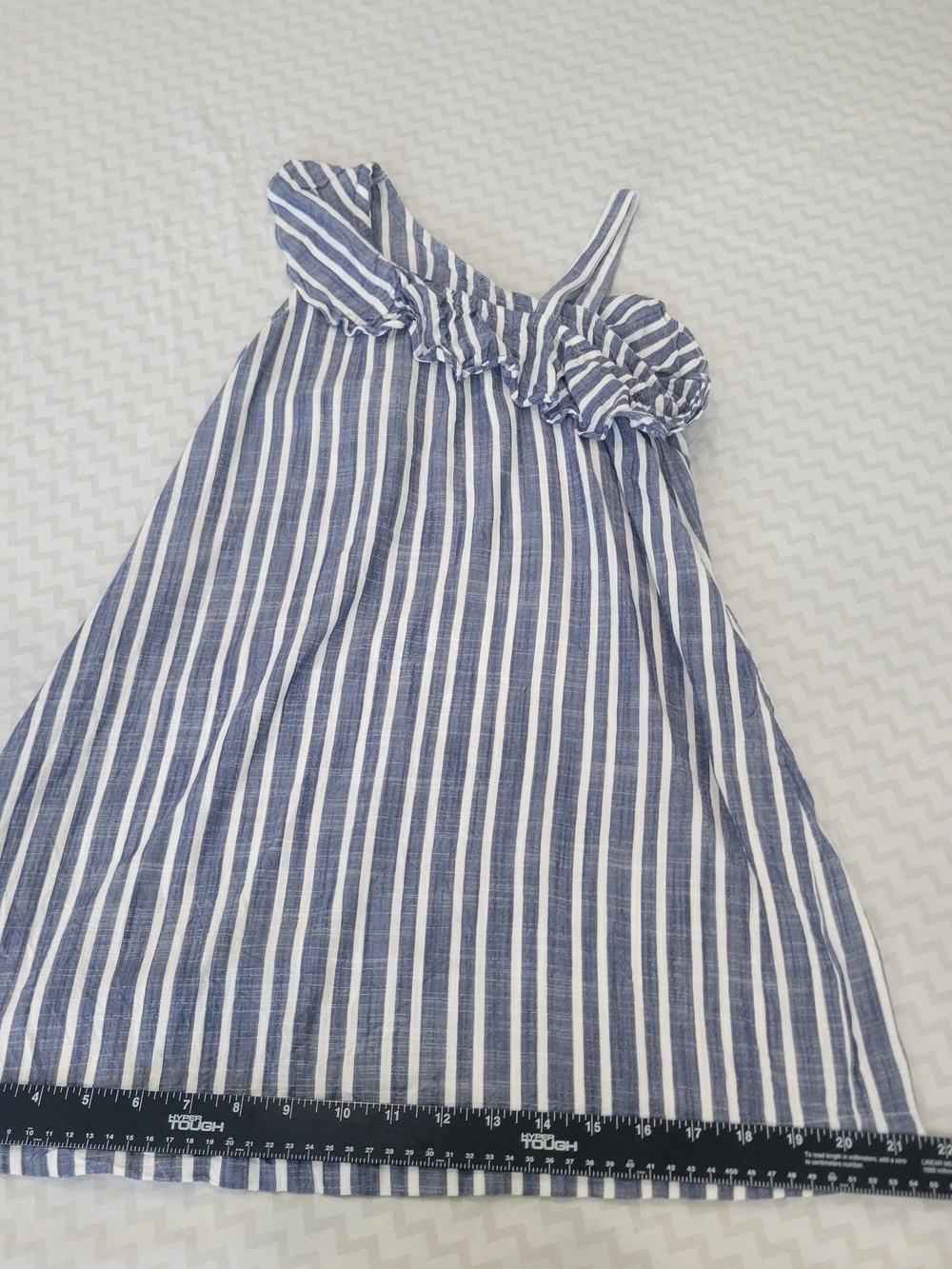 Girls Blue & White One-Shoulder Ruffle Stripe Dress Coastal Summer - Picture 7 of 11